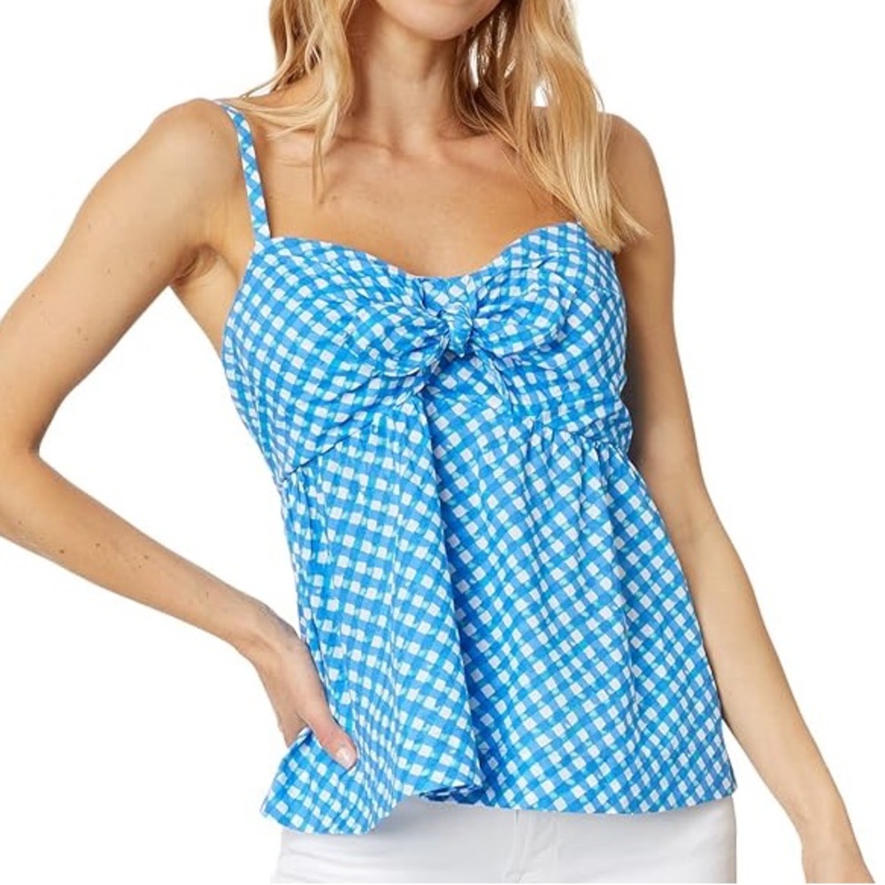 NWOT Lilly Pulitzer Mitzi Cami Tank Top Women’s 10 Boca Blue Double Checking